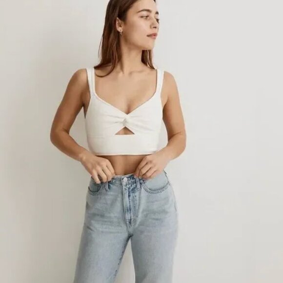 Madewell Cutout Knot-Front Crop Tank Top Color: Off White, Size XS - Picture 5 of 9